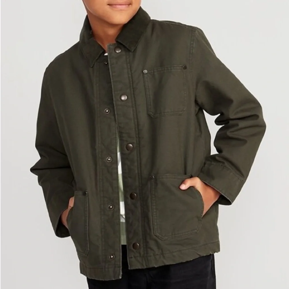 Old Navy Canvas Corduroy-Trim Flannel Lined Barn Chore Jacket Coat for Boys